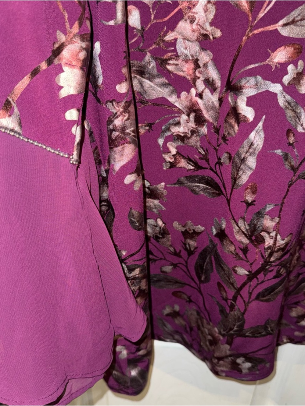 JM Collection Plum Floral Keyhole Blouse with Silver Accent - Picture 2 of 4